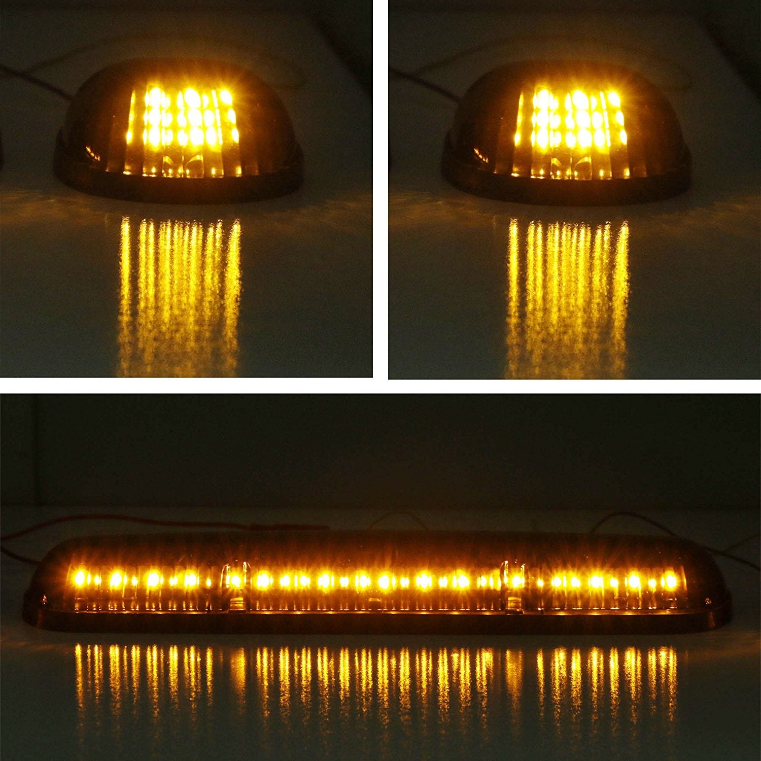 3pc Clear Lens Cab Roof Marker Running Lights with Amber LED Lamp for Truck, SUV, 4x4 - Durable Off-Road Lighting for Night Driving & Enhanced Vehicle Visibility