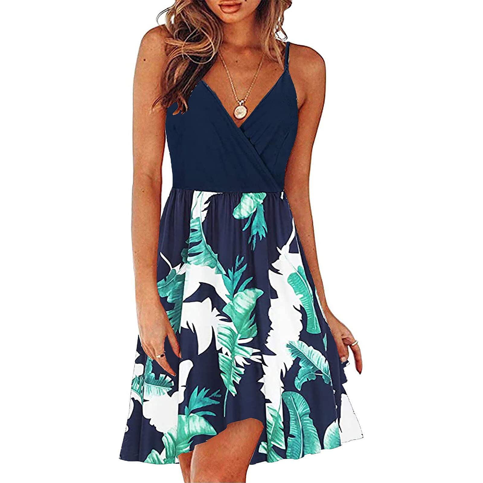 Women's Summer Casual V-Neck Sleeveless Ruffle Mini Dress - Solid Color Cocktail Party & Wedding Guest Outfit for Beach Vacations & Date Nights