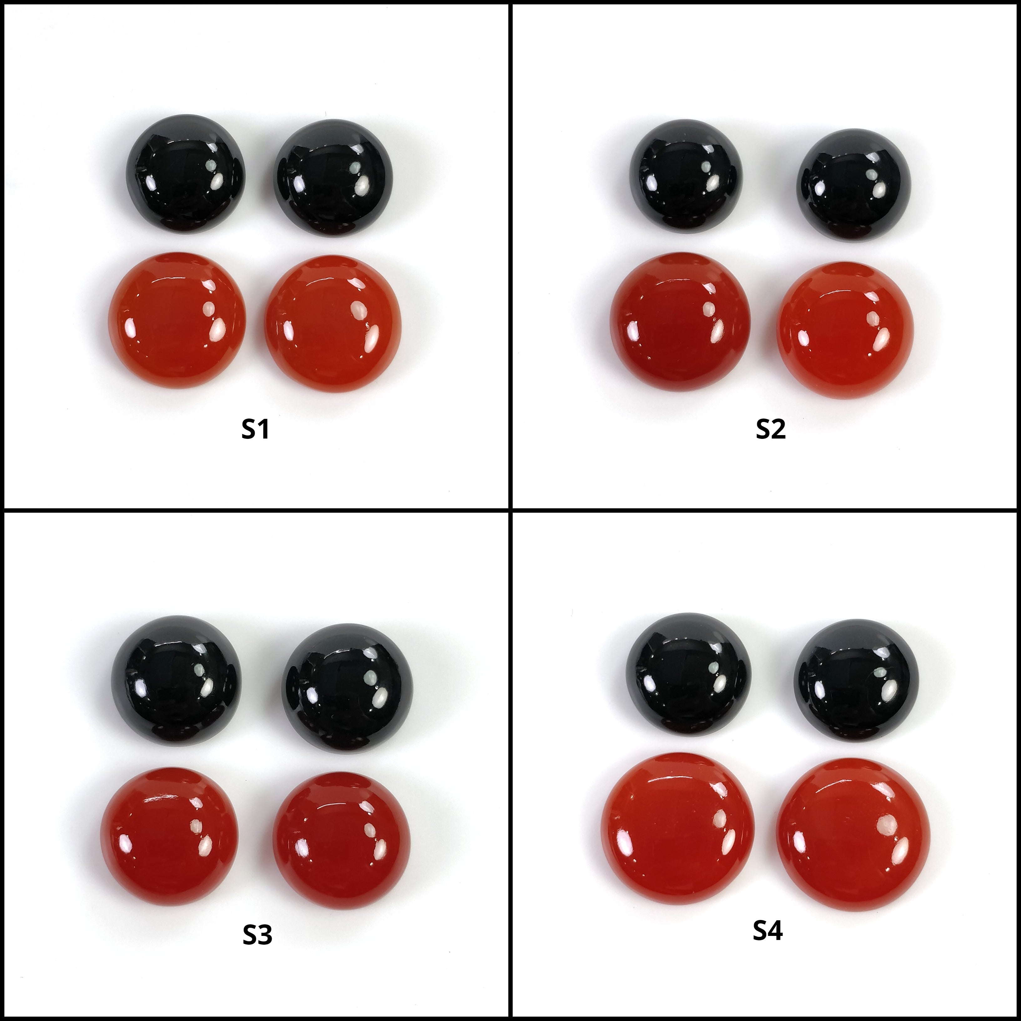 Natural Black & Orange Onyx Gemstone Cabochon - Round Shape 12mm & 18mm (4pcs) - Perfect for Jewelry Making, Wire Wrapping & DIY Crafts