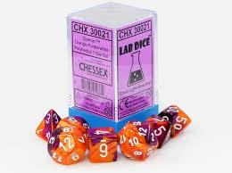 Chessex Polyhedral 7-Dice Set - Gemini Series Orange & Purple with White Numbers - Perfect for D&D, RPGs, and Tabletop Gaming