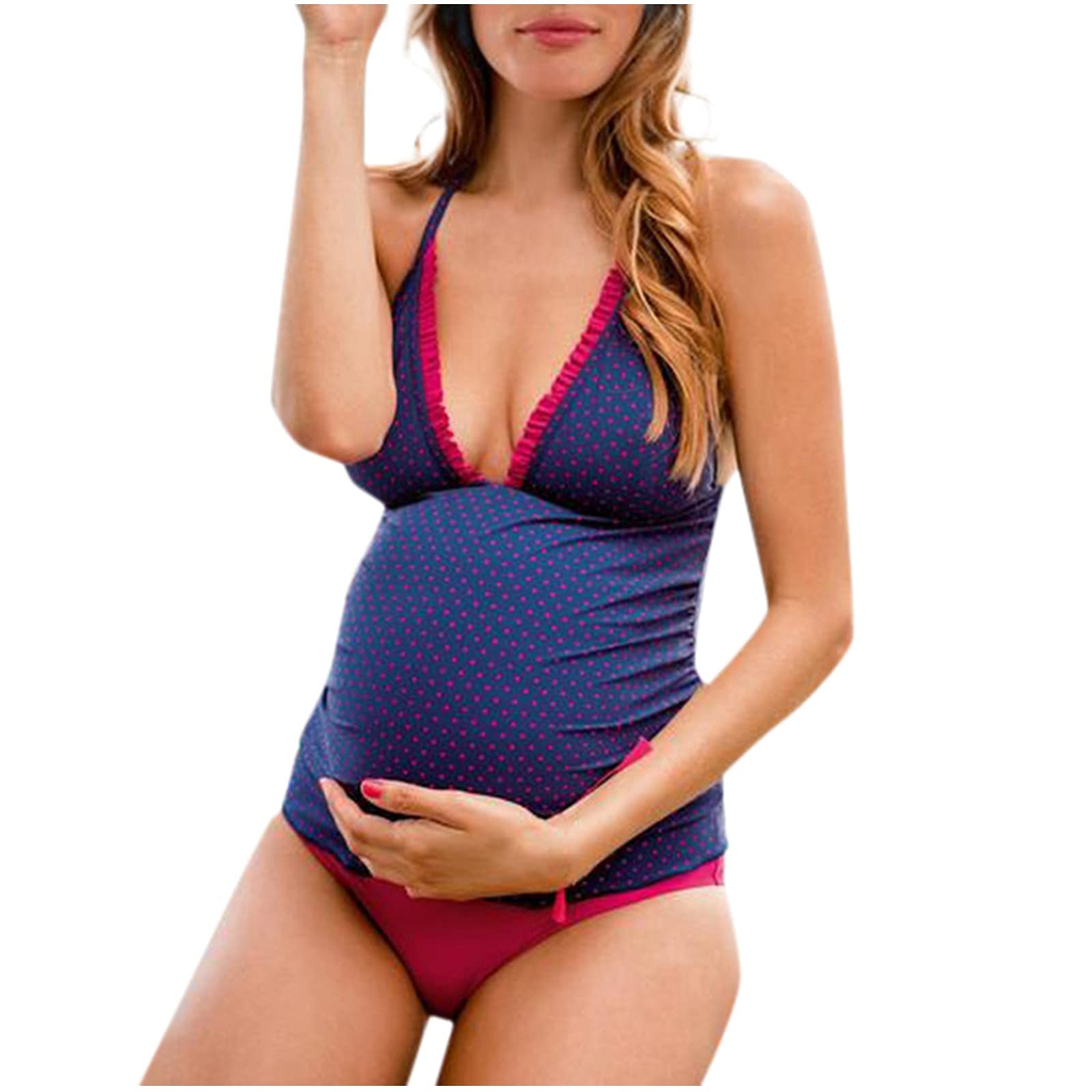 Pregnancy Maternity Swimsuit for Women - Adjustable Straps & Stylish Dot Print - Perfect for Beach, Pool, and Maternity Photos