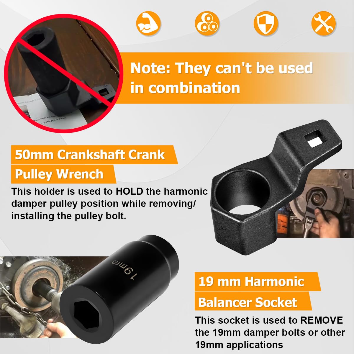 19mm Harmonic Balancer Socket & 50mm Crankshaft Pulley Wrench Tool Kit - Professional Car Crankshaft Pulley Removal Tool for A-cura Engines | Automotive Repair Accessories | Perfect for DIY Mechanics & Professional Garage Use