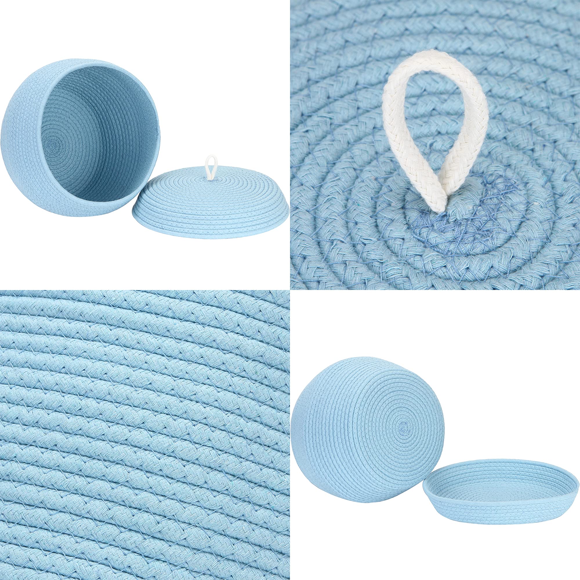 Sea Team Round Cotton Rope Storage Basket with Lid - Decorative Woven Organizer Bin for Home, Nursery & Office - Perfect for Snacks, Towels, Plants & Toys - 13 x 9 Inches Large Blue Storage Container