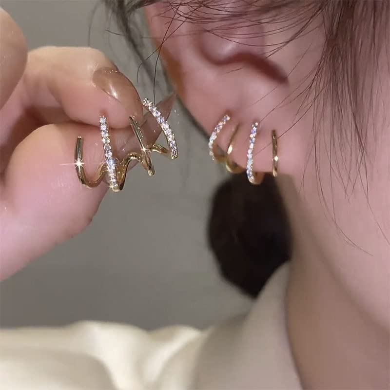 Luxury Zircon Needle Claw Ear Cuff Hoop Earrings for Women - Minimalist Dainty Wrap Stud Earrings, Trendy Tiny Piercing Jewelry for Parties, Dating & Special Occasions