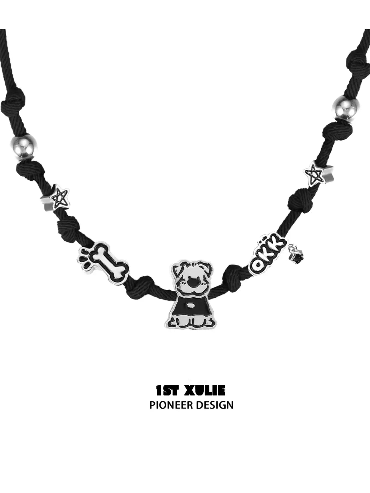 18k Gold Plated Graffiti Puppy Dog Choker Necklace - Milan Rope Chain for Women, Valentine's Day Gift, Party Jewelry for Spring Festival Celebrations
