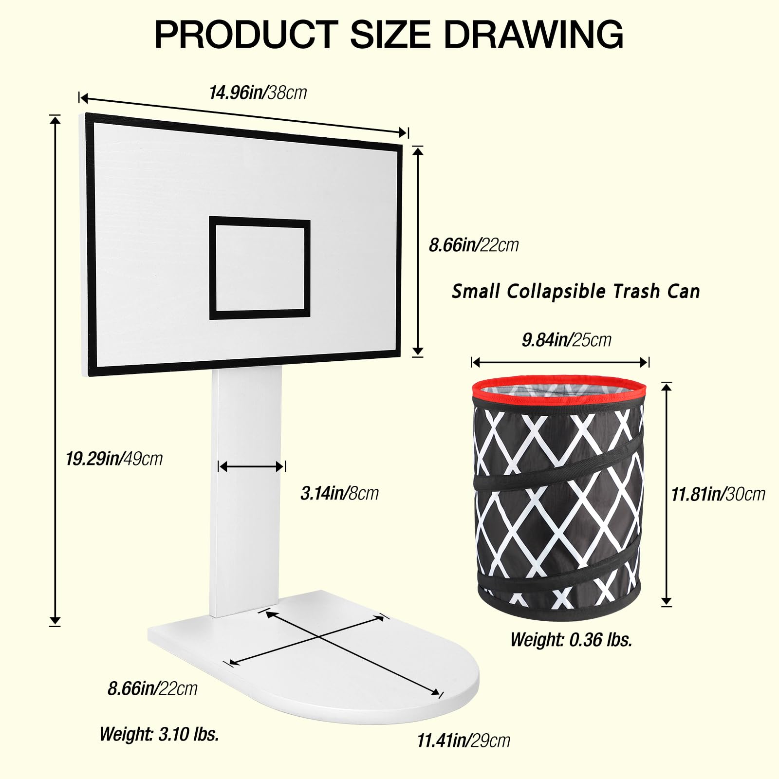 Basketball Trash Can Hoop - Mini Indoor Basketball Waste Bin with Wood Backboard (9.8