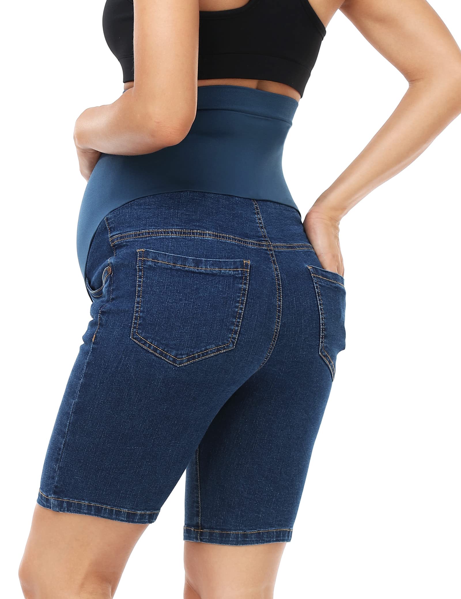 HOFISH Women's Maternity Denim Shorts - Over The Belly Stretchy Comfy Jean Shorts for Pregnancy - Casual & Workout Maternity Wear - Perfect for Summer, Walking, and Everyday Comfort
