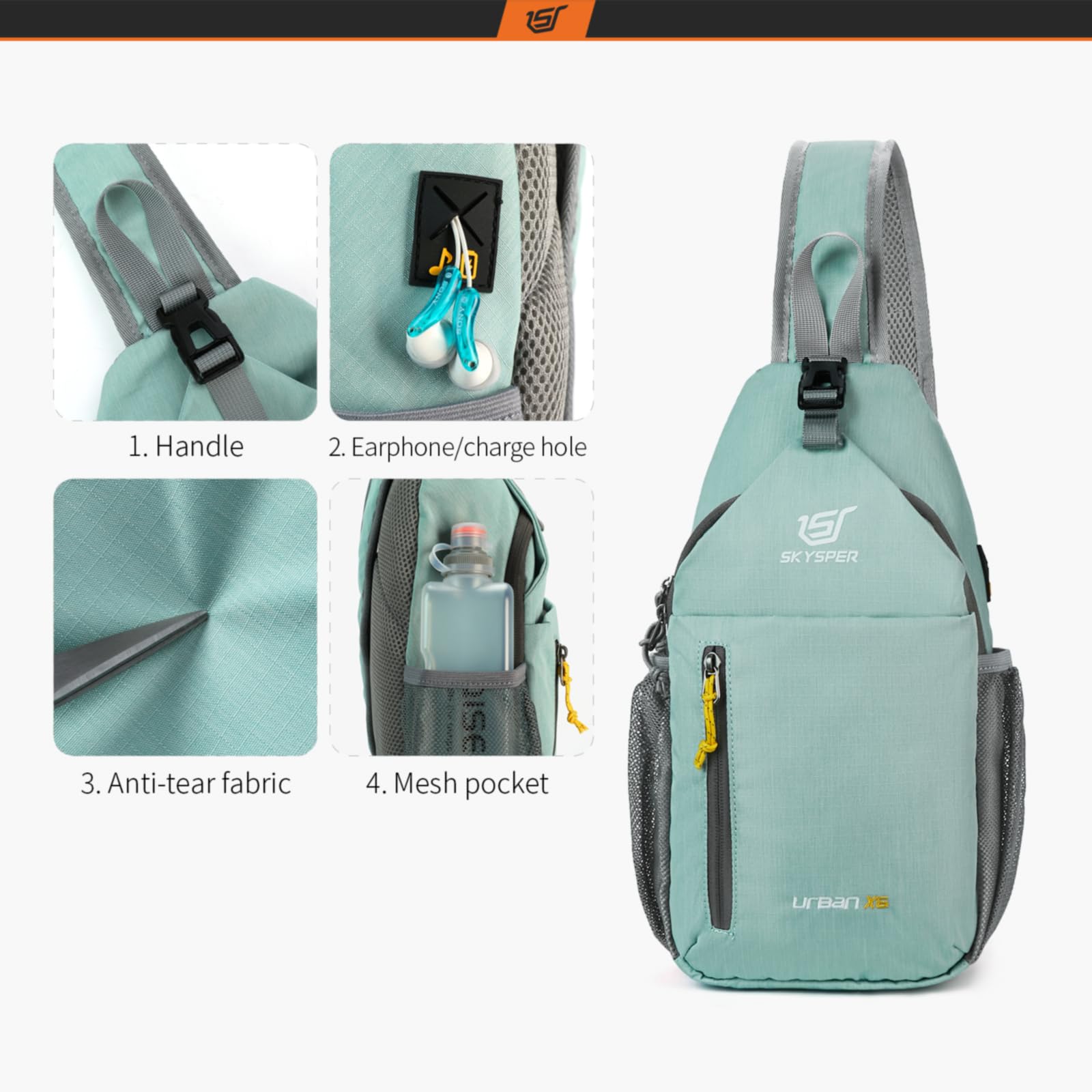 SKYSPER Crossbody Sling Bag for Men & Women - Lightweight Chest Shoulder Backpack for Travel, Hiking, Gym & Daily Use (Mint Green) | Compact Daypack with Adjustable Strap | Perfect for Commuting, Shopping & Outdoor Activities