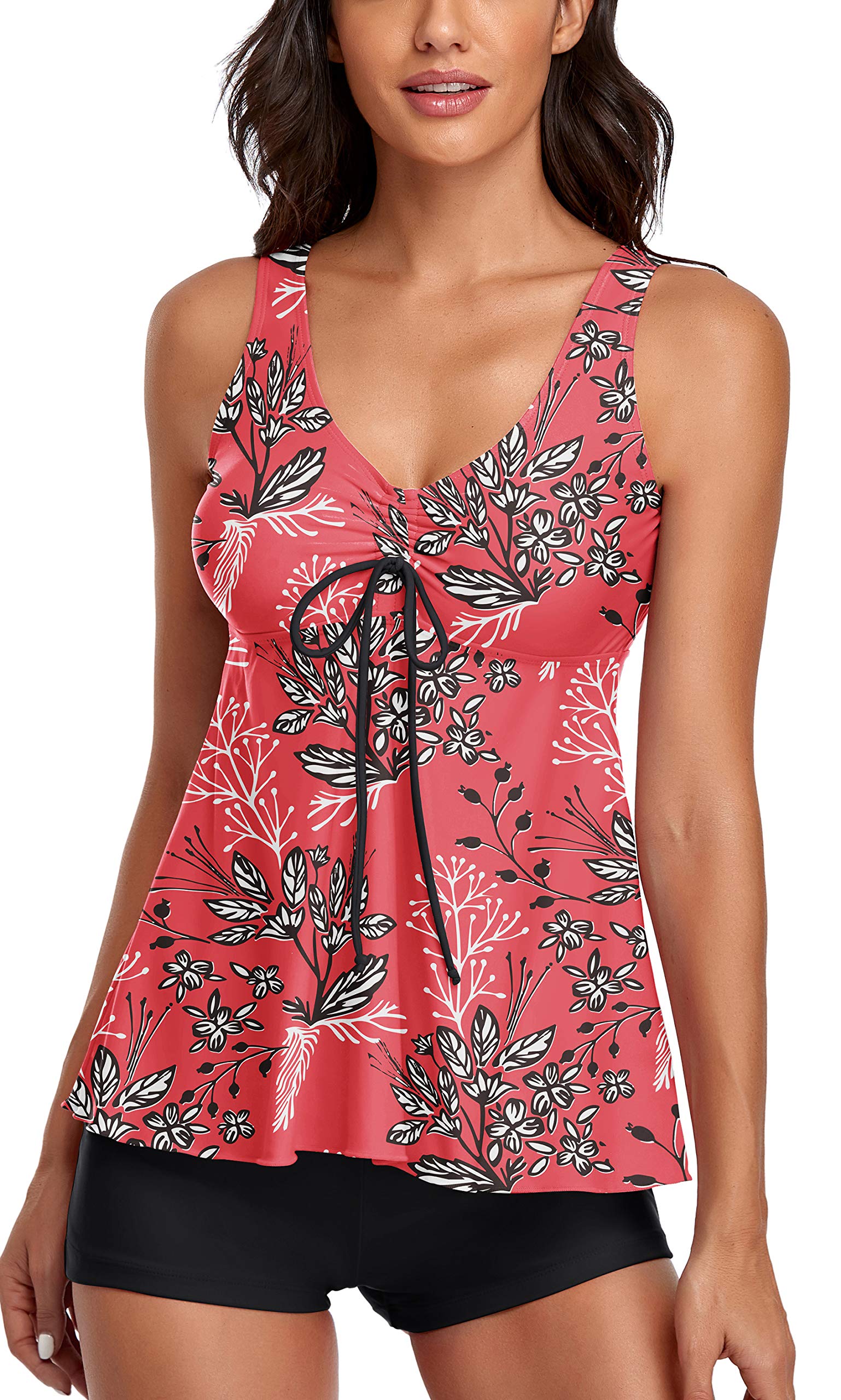 UNIQWETO Women's Tummy Control Tankini Swimwear - 2 Piece Bathing Suit with Supportive Tank Top & Boyshorts | Perfect for Beach Vacations, Pool Parties & Summer Getaways