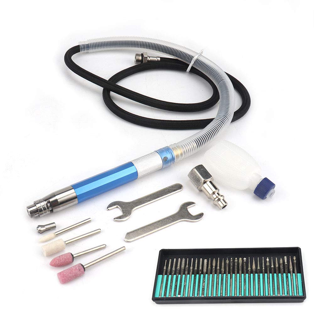Air Powered Pencil Grinder Set - 1/8-Inch Collet Micro Die Grinder for Engraving, Polishing & Detailing (Blue) - Perfect for Jewelry Making, Metalworking & DIY Crafts
