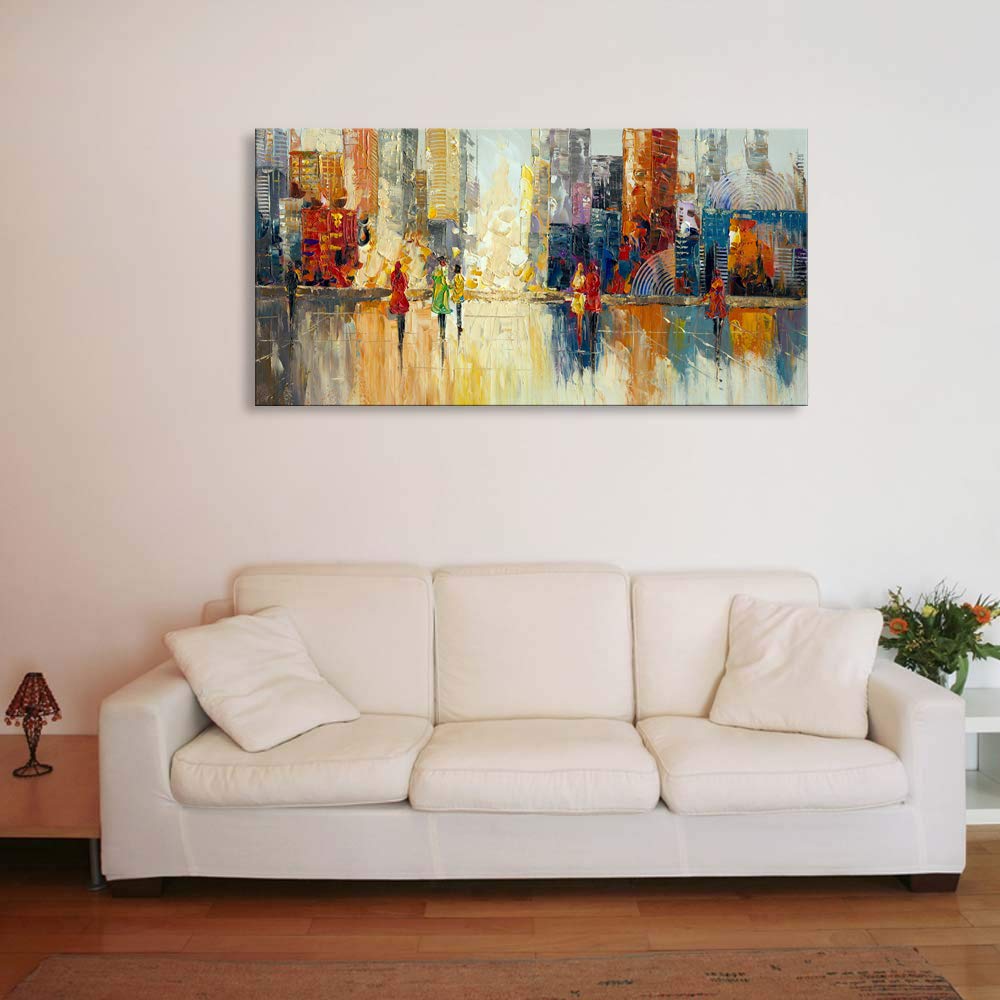 Large Abstract Cityscape Canvas Wall Art - Modern New York City Painting, Romantic Street Scenery for Home, Office & Bathroom Decor | Perfect for Living Room, Bedroom & Workspace Aesthetics