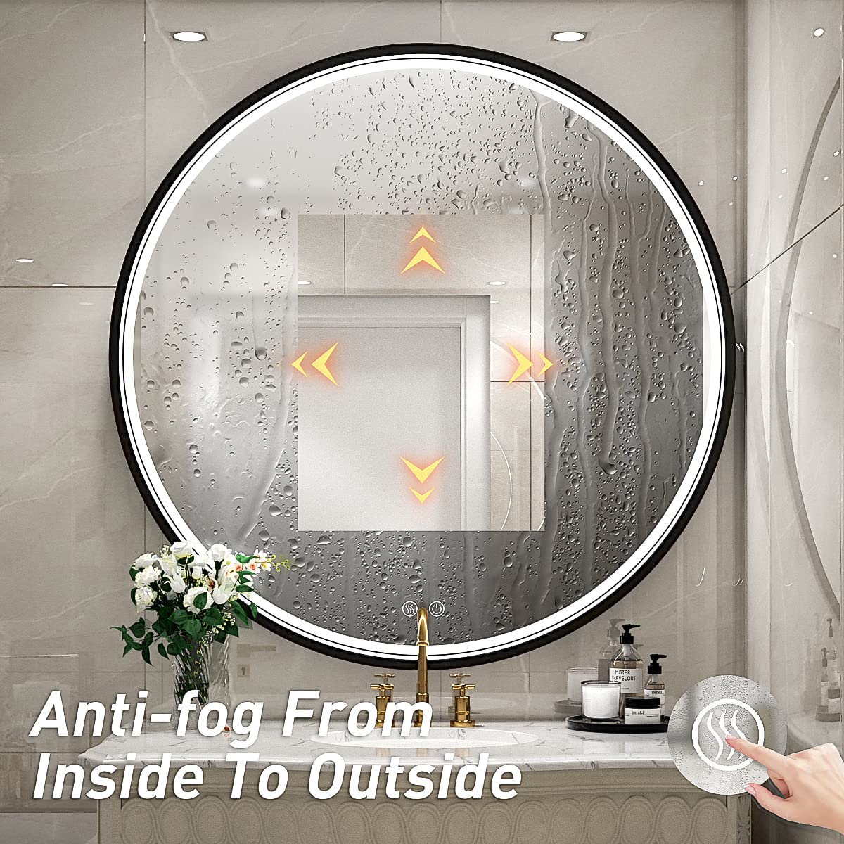 32 Inch LED Round Bathroom Mirror with Light - Wall Mounted Anti-Fog Vanity Mirror with Dimmable Touch Switch, Waterproof IP54, 90+ CRI - Perfect for Makeup, Shaving & Home Decor