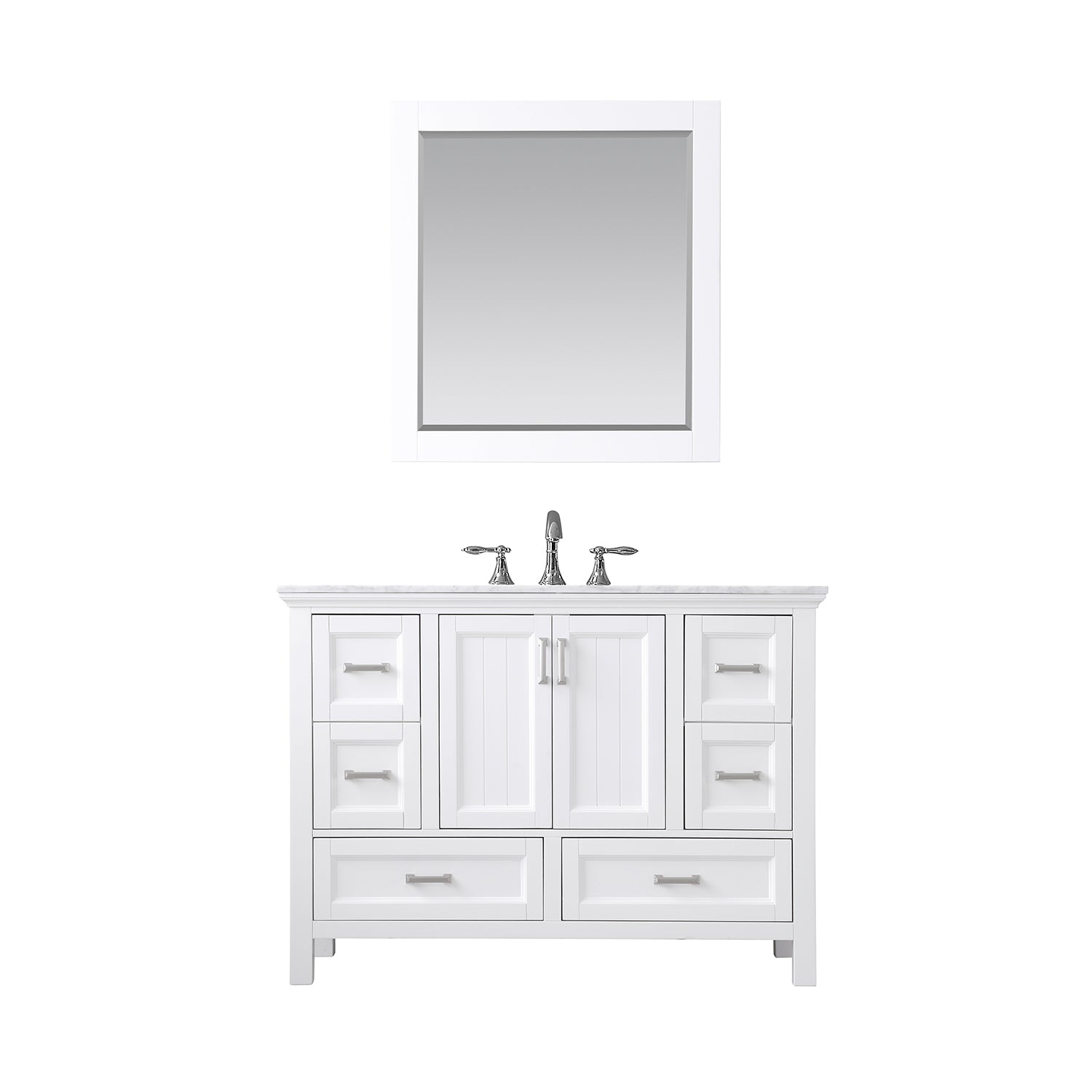 Isla 48 Inch Single Bathroom Vanity Set with Carrara White Marble Countertop - Modern Sink Cabinet for Small Bathrooms, Powder Rooms & Guest Baths