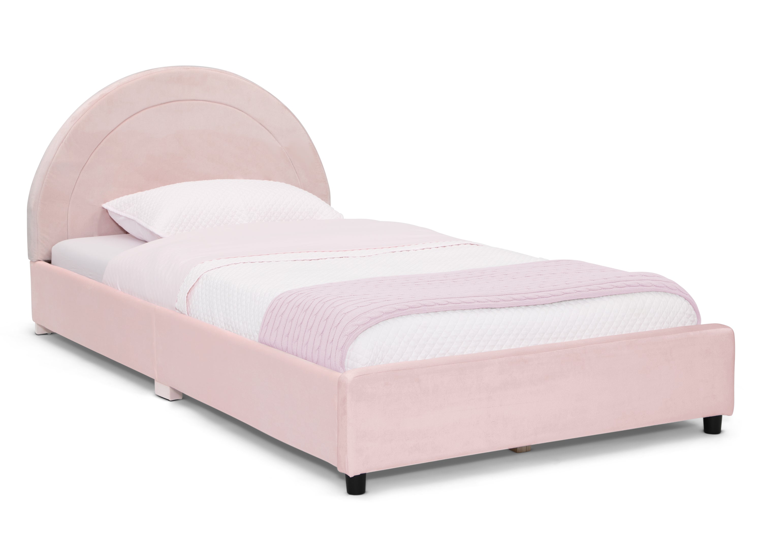 Upholstered Twin Bed with Round Headboard - Soft Fabric Frame for Kids & Teens - Perfect for Bedrooms, Dorms & Guest Rooms