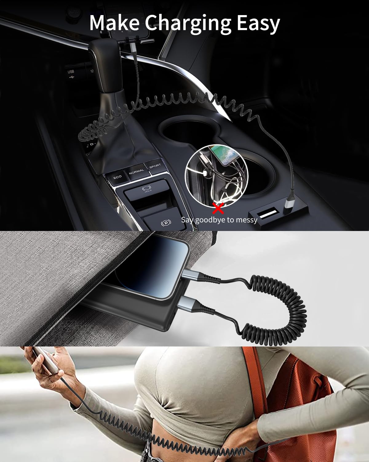 PEAKLIFT 2-Pack Coiled Lightning Cable for iPhone - Apple CarPlay Compatible, Retractable Short Charging Cable for iPhone 14/13/12/11 Pro Max/10/8 Plus/XR/SE & AirPods - Perfect for Car, Office & Travel Use