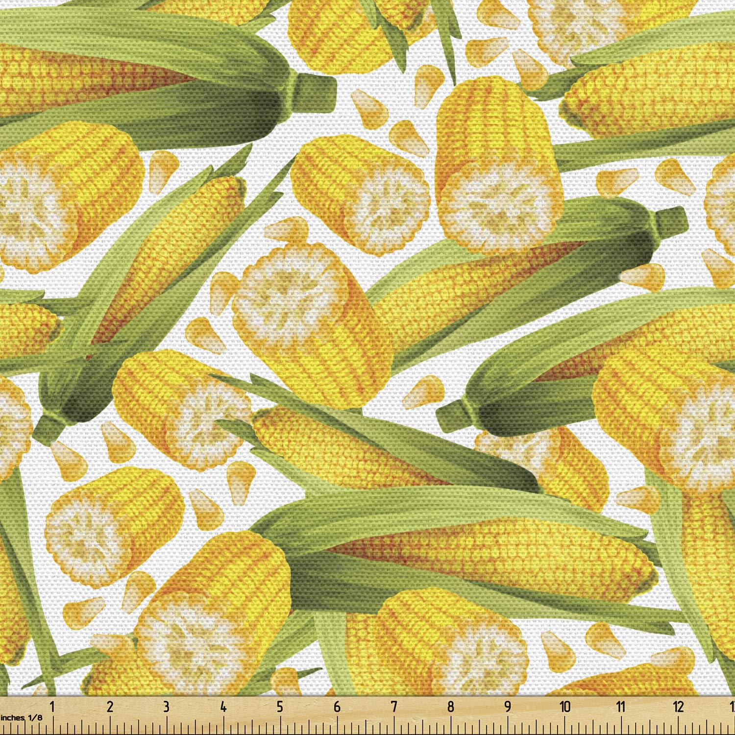 Ambesonne Corn Fabric - 5 Yards, Yellow Green White for Upholstery & Home Decor - Kitchen & Farmhouse Style
