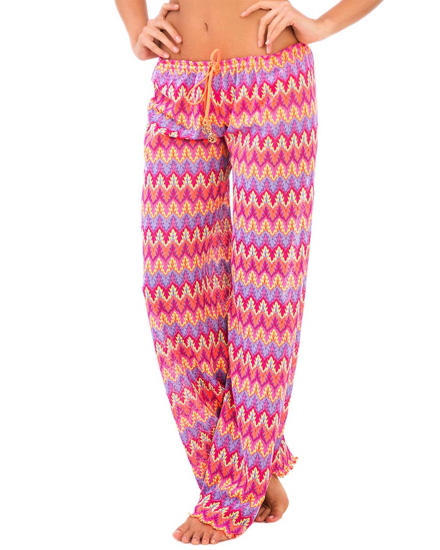 Luli Fama Song of The SEA Women's High Waisted Beach Pants - Floral Print Swim Cover Up, Quick Dry Bathing Suit Bottoms for Pool, Vacation & Summer Outfits