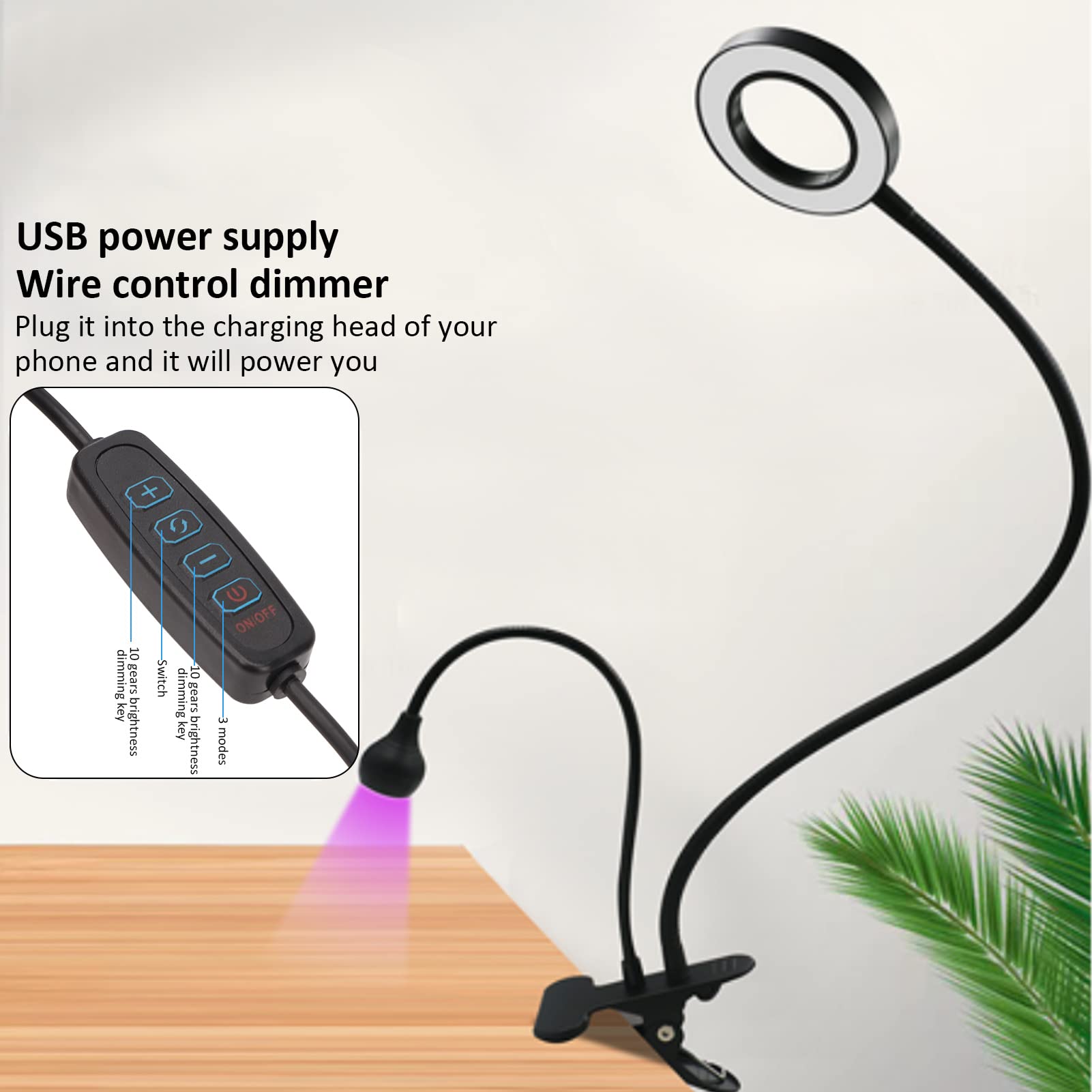 2 in 1 Gooseneck UV LED Nail Lamp - ANGGREK 10-Speed Adjustable Manicure Light with USB Port, Clip-On Nail Art Curing Lamp for Salon & Home Gel Polish Drying