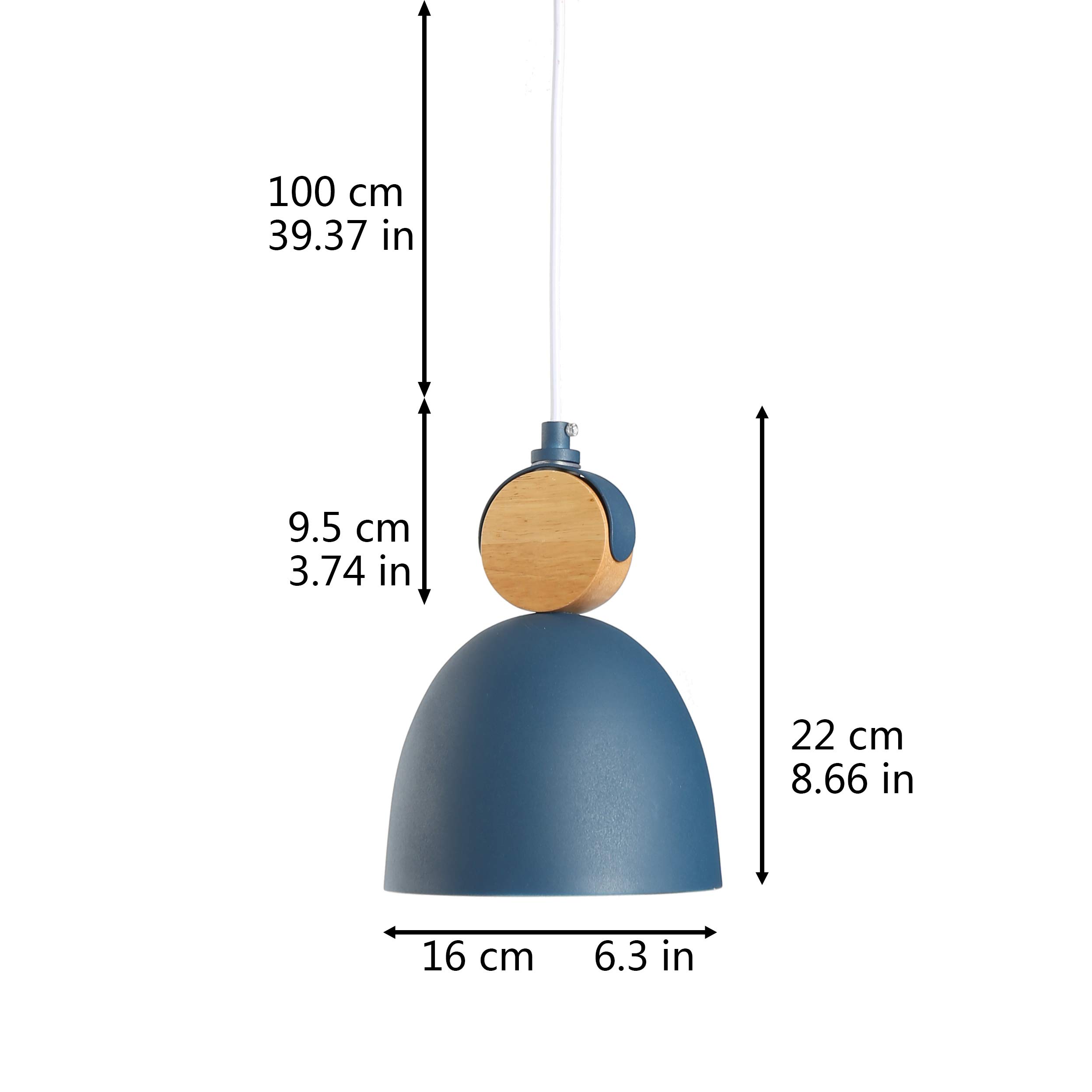 Nordic Style Pendant Light - Wood & Metal LED Chandelier for Kitchen, Dining Room, Study - Industrial Swag Hanging Fixture with Blue Shade - Indoor Decorative Lighting for Modern Home Decor