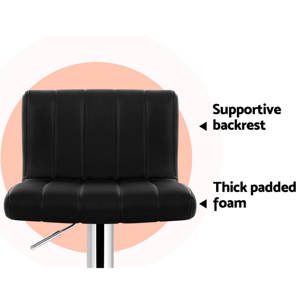 4 Pack Black Leather Bar Stools with Gas Lift - Adjustable Height for Kitchen Island, Dining Room & Home Bar - Modern & Comfortable Seating
