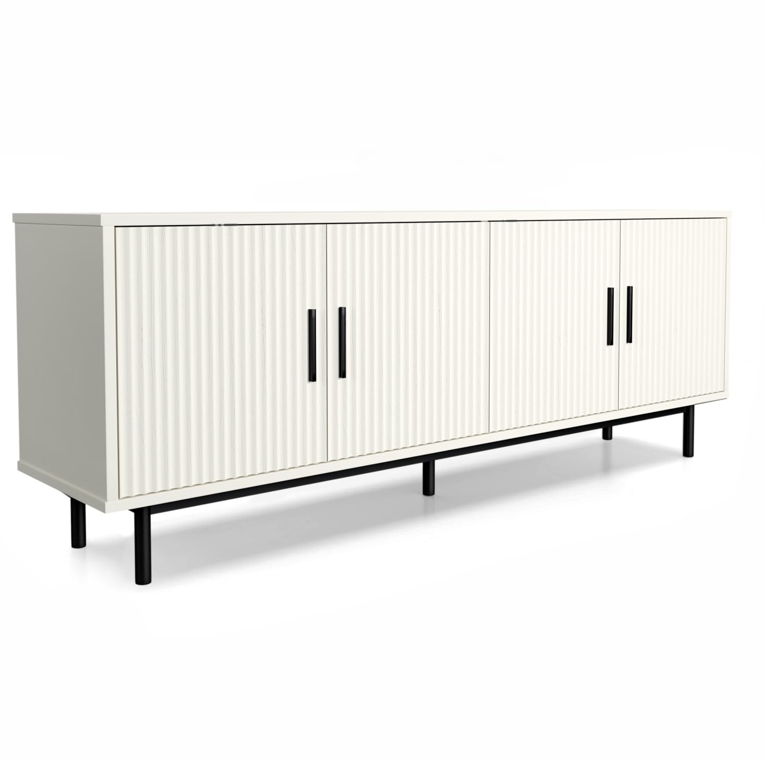 Modern Fluted-Door TV Stand for 80 Inch TVs - Entertainment Center with Storage & Adjustable Shelves - 70