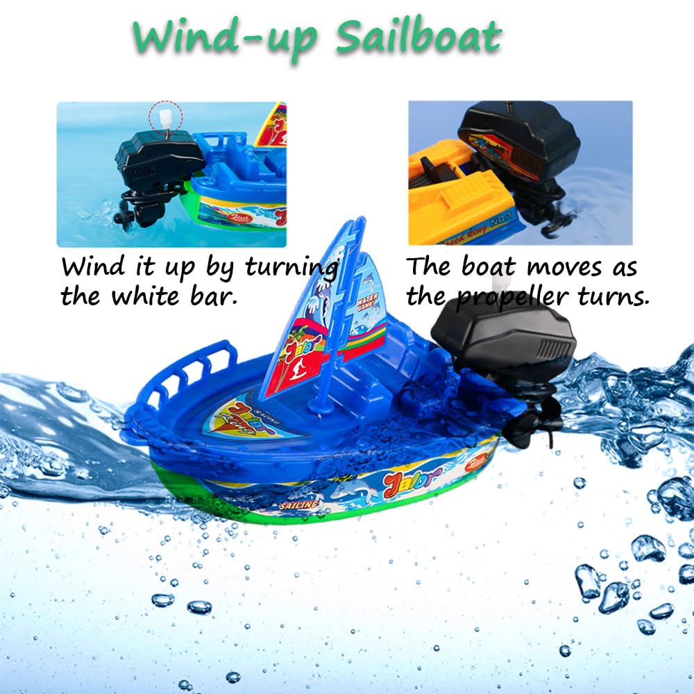 Electric Fireboat & Sailboat Toy Set with Sound & Light - Water Spray Fire-Fighting Ship & Wind-Up Sailing Boat Bath Toys for Kids | Marine Rescue Play, Pool & Bathtub Fun