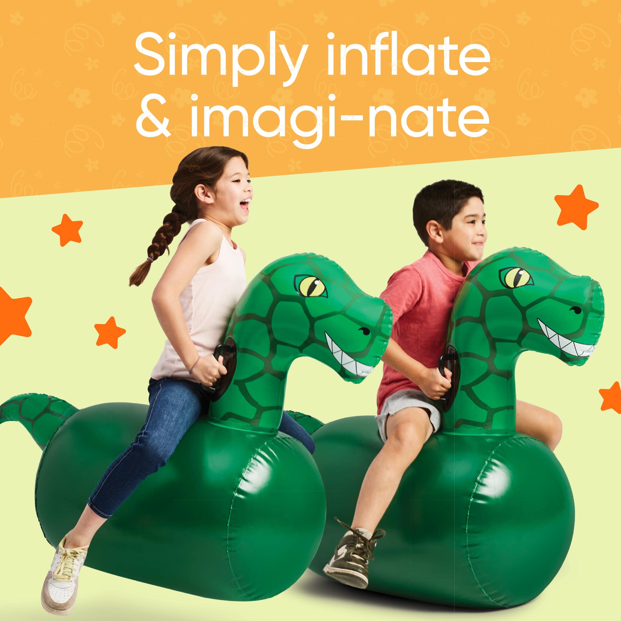 **Hearthsong Hop N Go Inflatable Dinosaur Ride-On Bouncer for Kids Ages 5+ - Outdoor Jumping Toy, Dino Hopper for Backyard Play, Birthday Parties & Active Playtime**