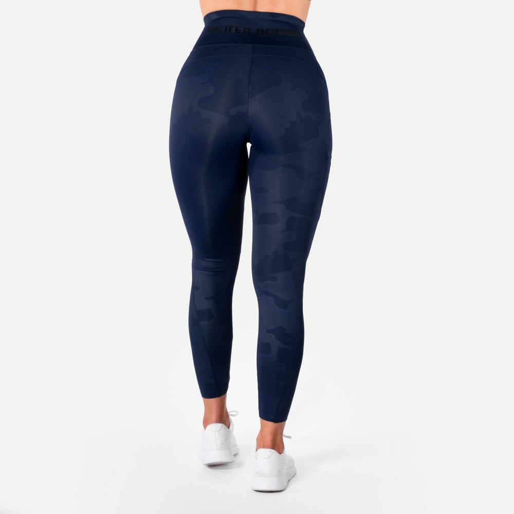 Better Bodies High Waist Leggings for Women - Dark Navy Camo Print Yoga Pants, Tummy Control Workout Leggings - Perfect for Yoga, Gym, Running & Everyday Wear