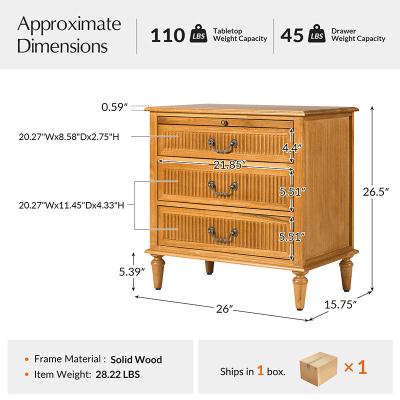 Farmhouse Solid Wood Nightstand with Fluted Drawer - Rustic Bedside Table with Optional Storage Drawer - Perfect for Bedroom, Guest Room, or Cabin Decor