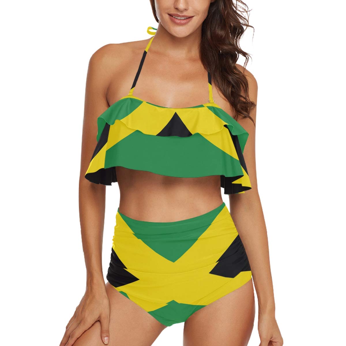Sexy Printed Ruffled Halter Tankini Swimsuit for Women - Beach Vacation, Pool Party & Summer Swimwear