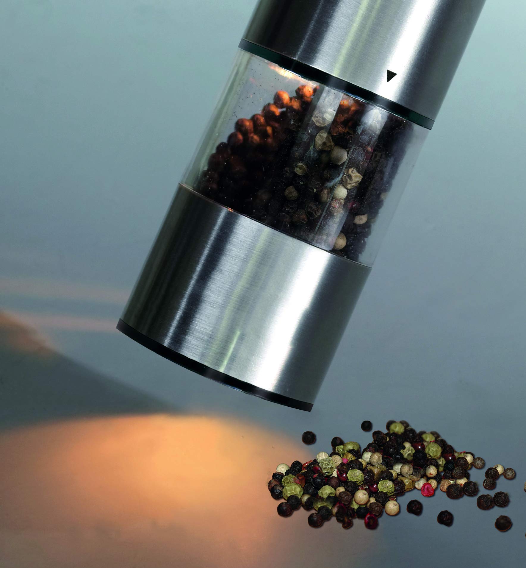 Premium Stainless Steel Pepper and Salt Grinder Set - Adjustable Coarseness, Refillable Glass Bottle - Perfect for Kitchen, Dining Table & Outdoor BBQ