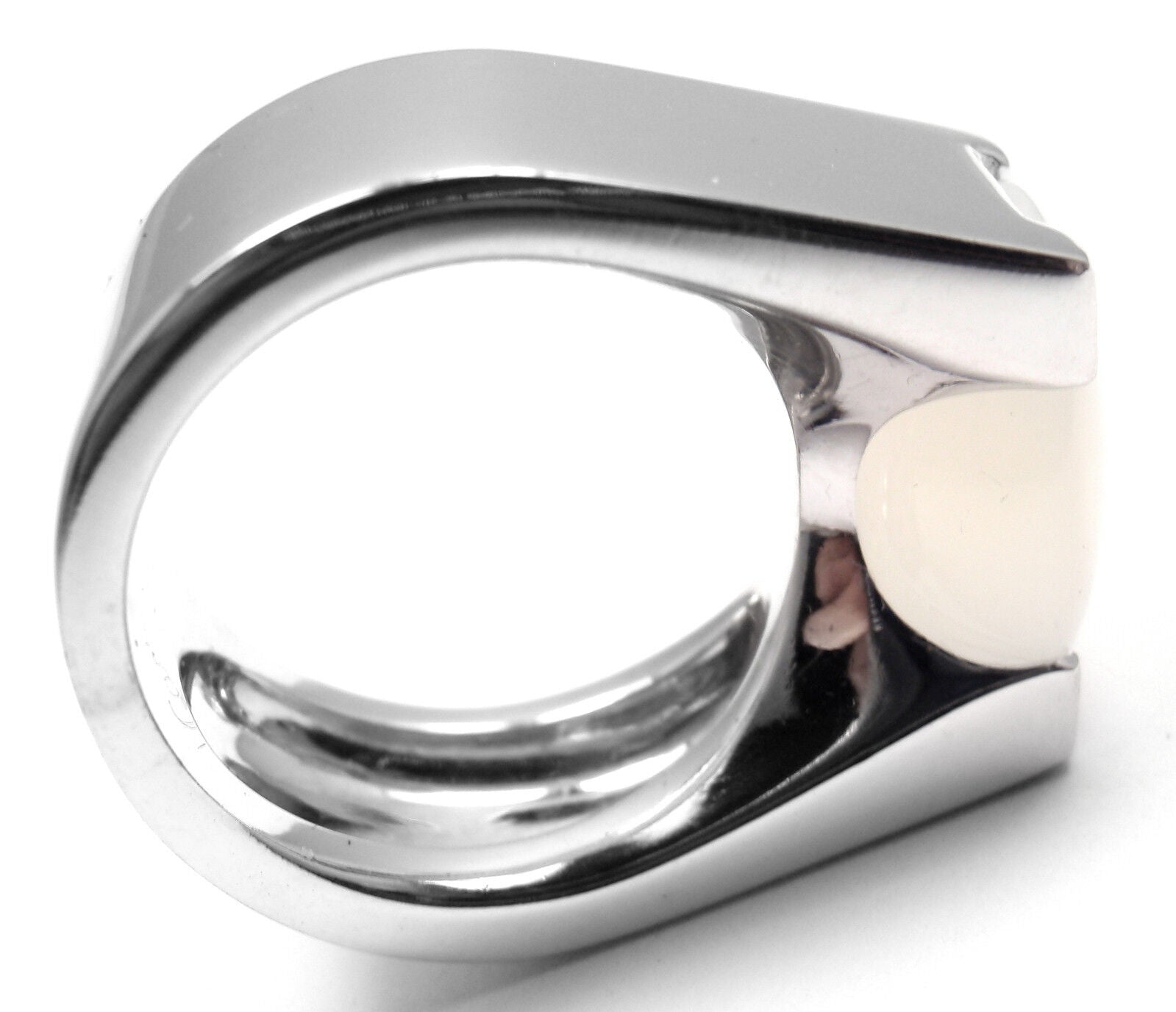 Authentic Cartier 18K White Gold Moonstone Ring - Size 50 (US 5.25) - Luxury Jewelry for Weddings, Anniversaries & Special Occasions