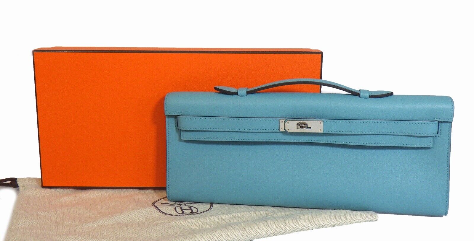 Hermes Kelly Cut Clutch 2016 - Blue Attol Top Handle Bag for Women | Luxury Evening Clutch for Parties, Weddings & Special Events
