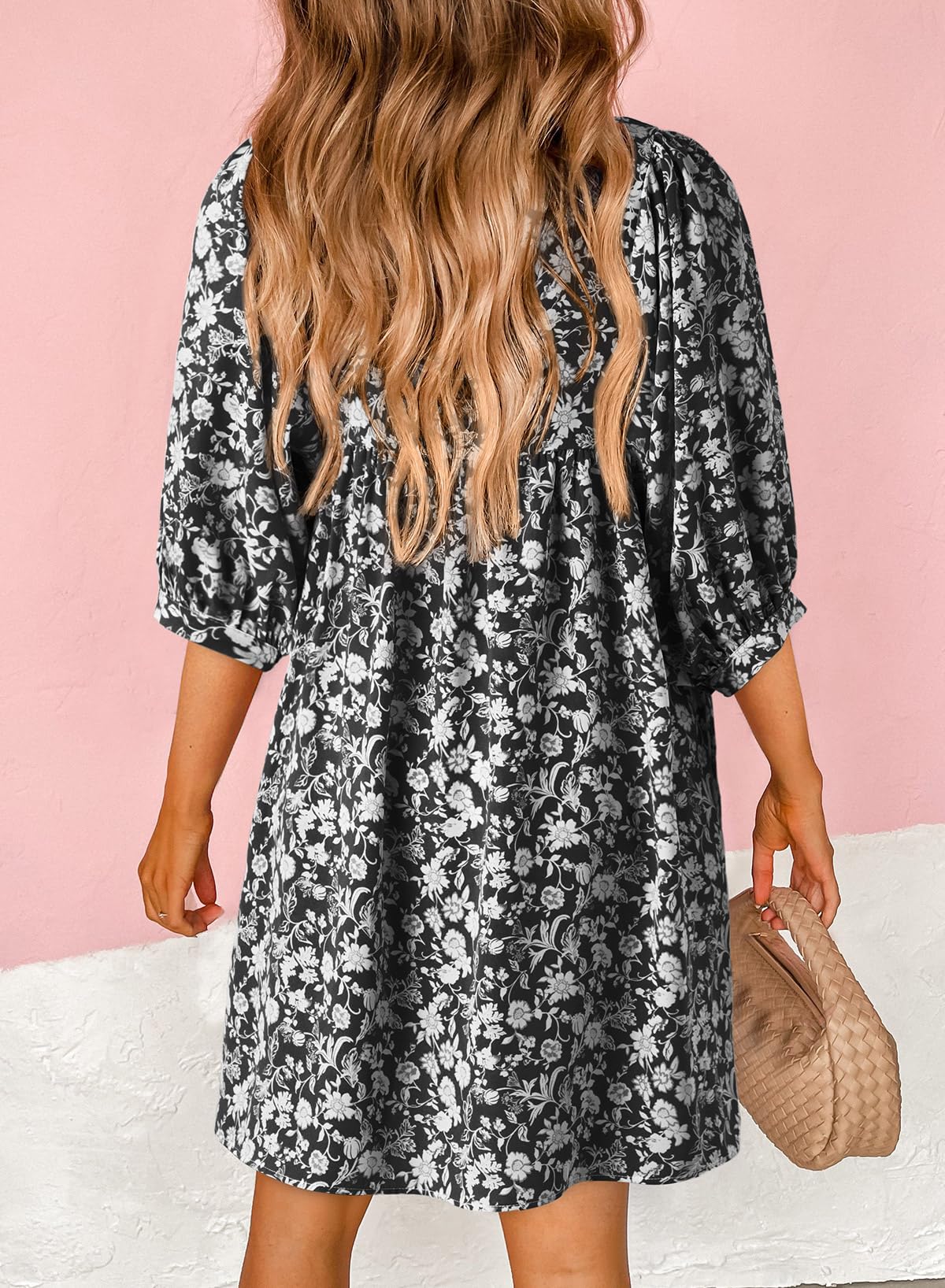 Dokotoo Women's Summer Dresses 2025 - Boho Floral Print Chiffon Mini Dress with V Neck & Drawstring Waist, Lantern Sleeve Sundress for Beach Vacation, Party, and Casual Outings