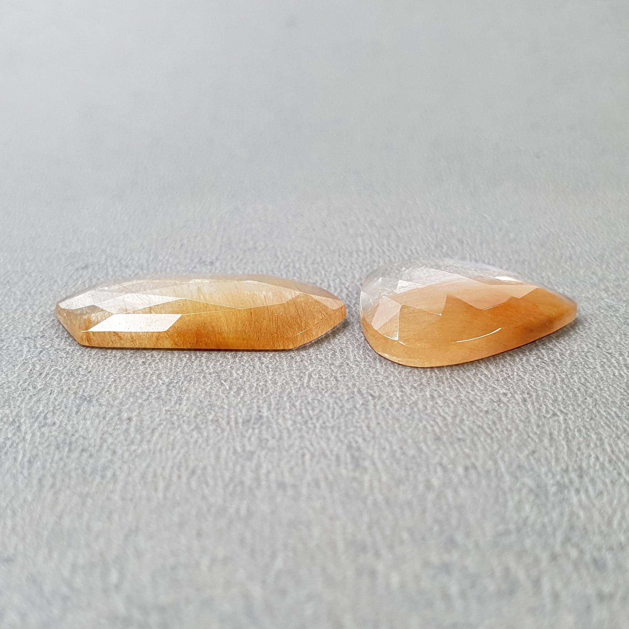 Natural Brown Rutile Quartz Gemstone Rose Cut - 27.00ct Untreated Hexagon & Triangle (28x15mm & 23x21mm) 2pc Set with Video | Healing Crystal, Jewelry Making, Meditation Stone