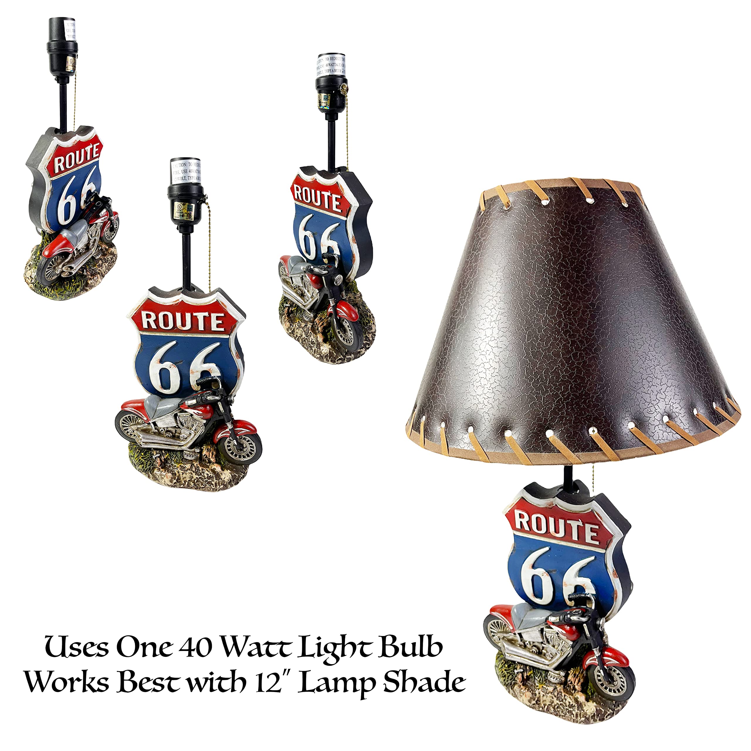 Urbalabs Biker Route 66 Motorcycle Chain Gas Pump Lamp - Rustic Man Cave Decor, Farmhouse Nightstand & Living Room End Table Lighting - Brown Shade Only | Perfect for Bedroom, Office & Western-Themed Home Decor