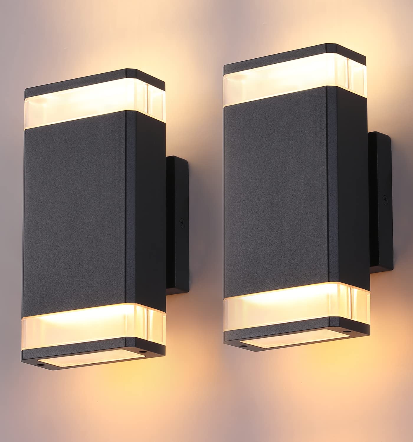Modern 10W 2700K LED Up Down Outdoor Wall Sconce Lights - 2 Pack Aluminum Exterior Light Fixtures for House, Porch, Patio, Garage - Energy Efficient Weatherproof Lighting for Home & Garden Decor