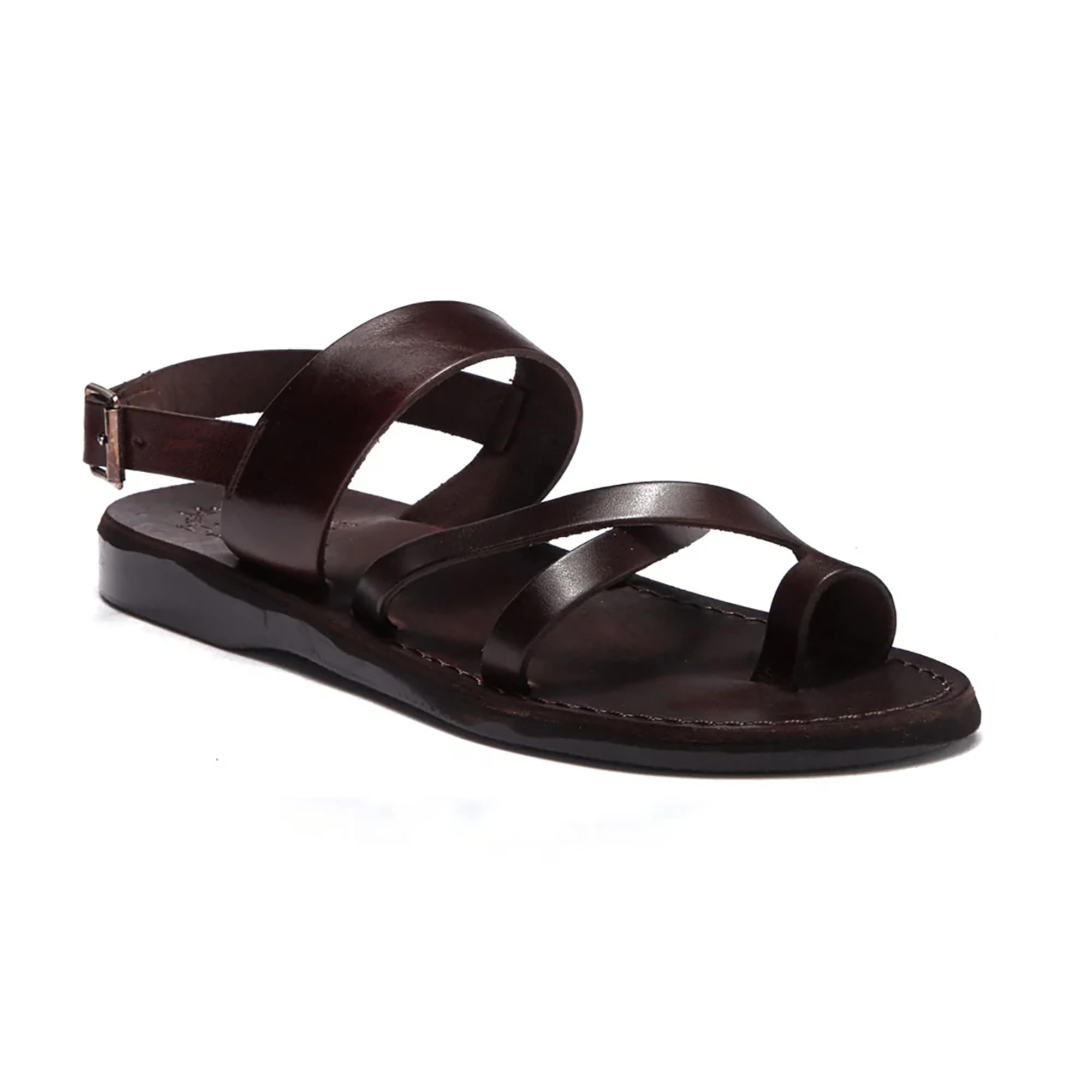 Amos Men's Leather Ankle Strap Flat Sandals - Comfortable Casual Summer Shoes for Beach, Walking & Outdoor Activities