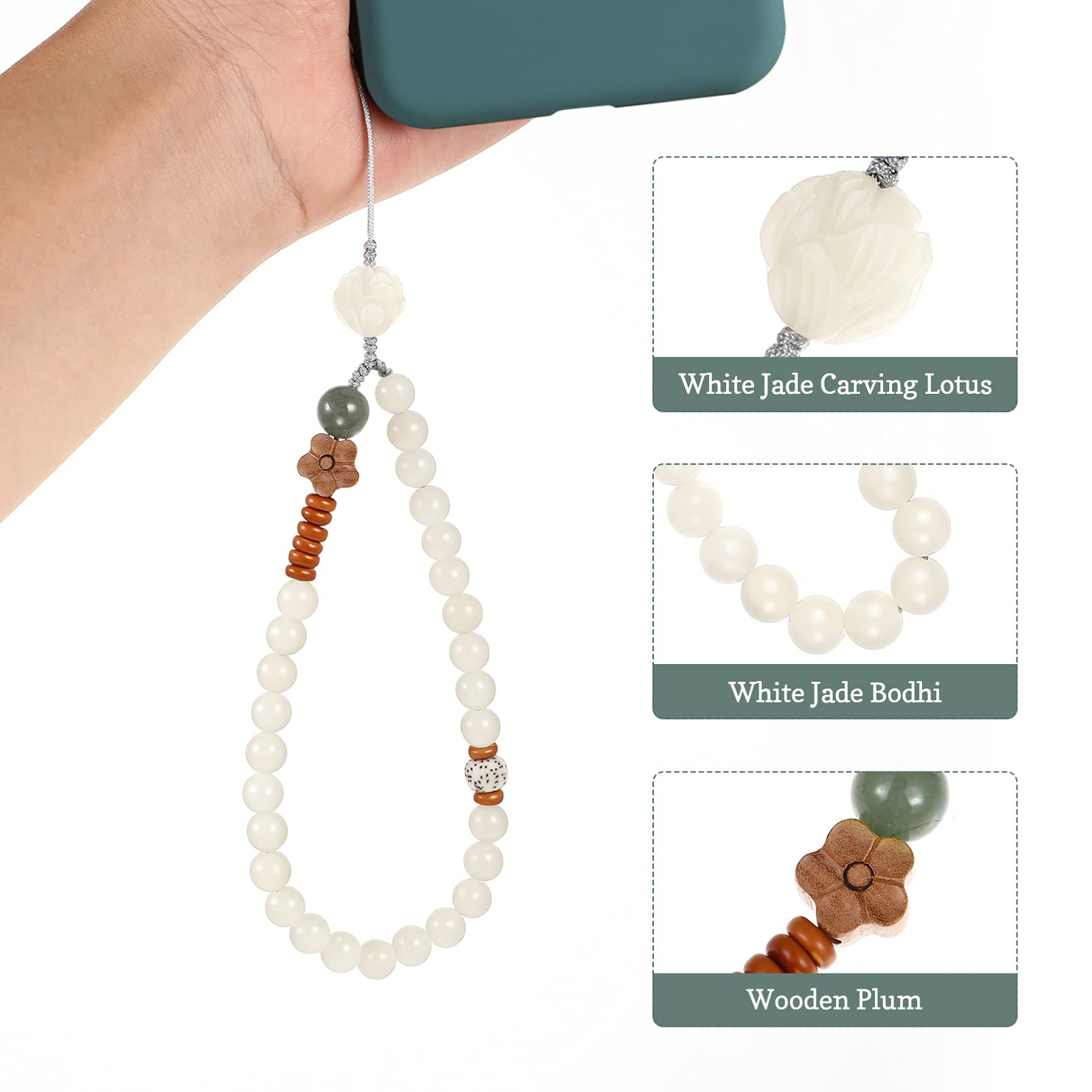Buddha Beads Phone Wrist Strap - Adjustable Lanyard Keychain with Chinese Style Pendant for Smartphones - Random Floral Colors - Perfect for Yoga, Meditation & Daily Phone Security