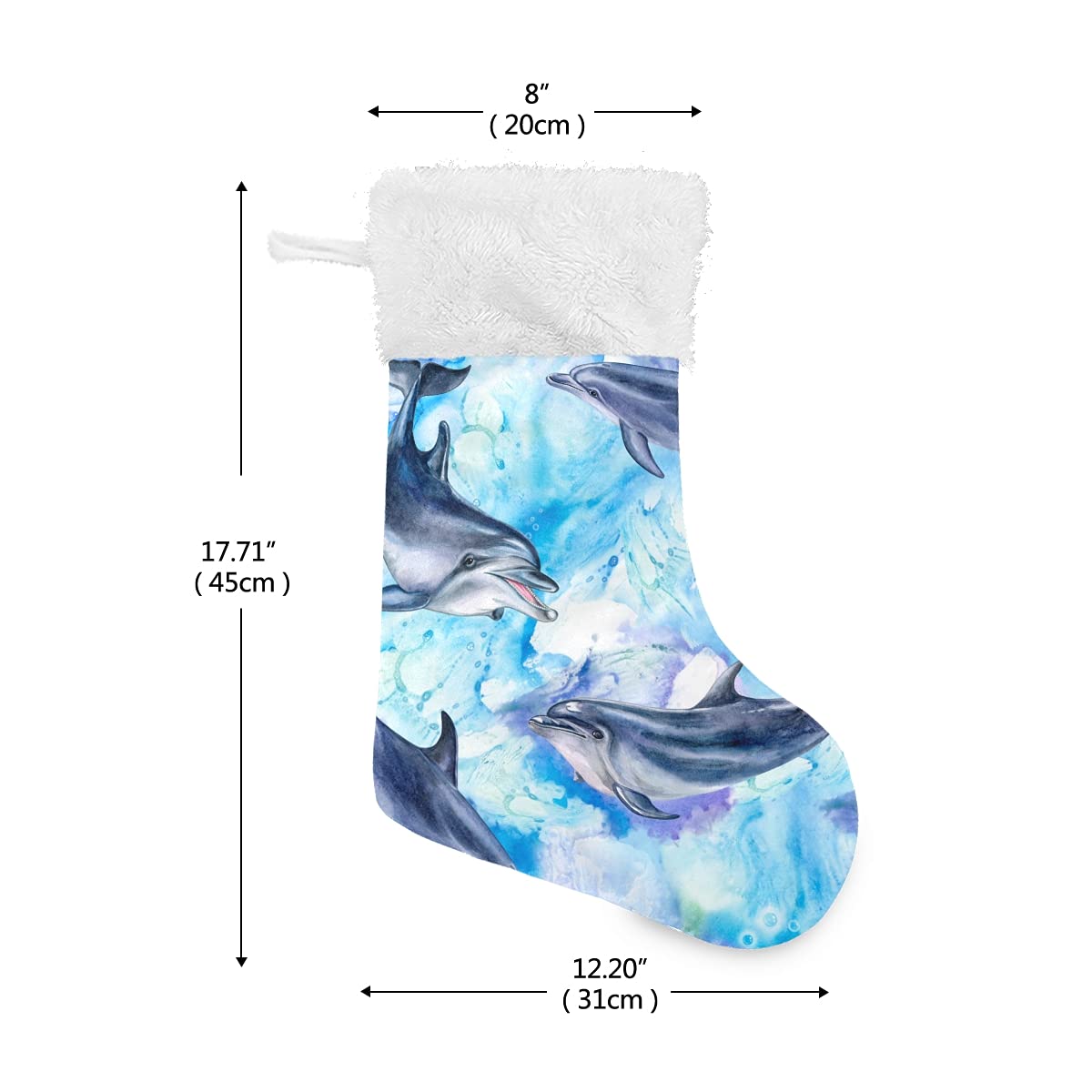 DOMIKING Personalized Large Christmas Stocking - Sea Blue Dolphins Design, Classic Holiday Decor for Family, Party & Festive Season | Perfect for Fireplace Mantel, Gift Exchange & Xmas Decorations