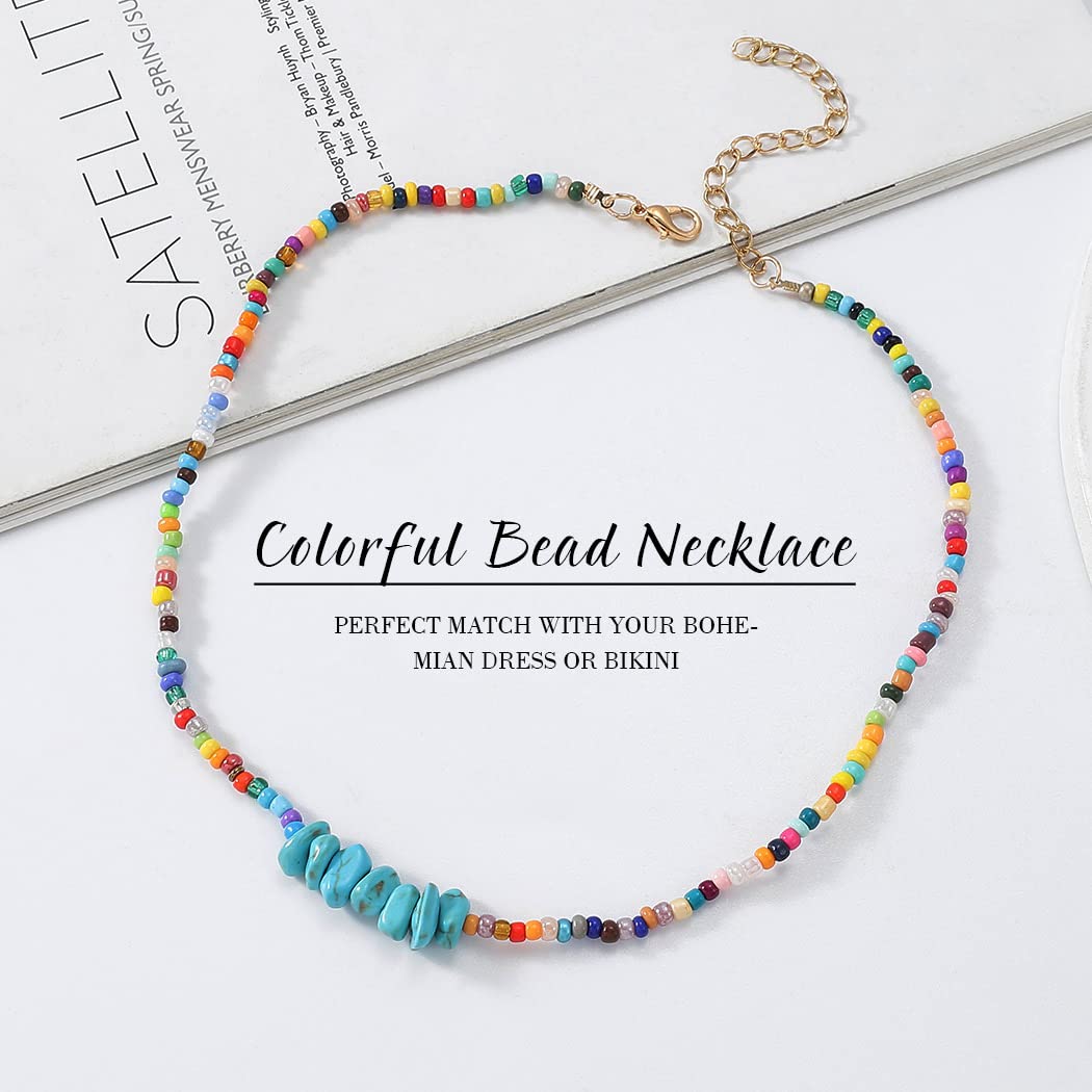 Boho Turquoise Choker Necklace - Colorful Beaded Handmade Jewelry for Women | Beach, Festival & Everyday Wear Accessories