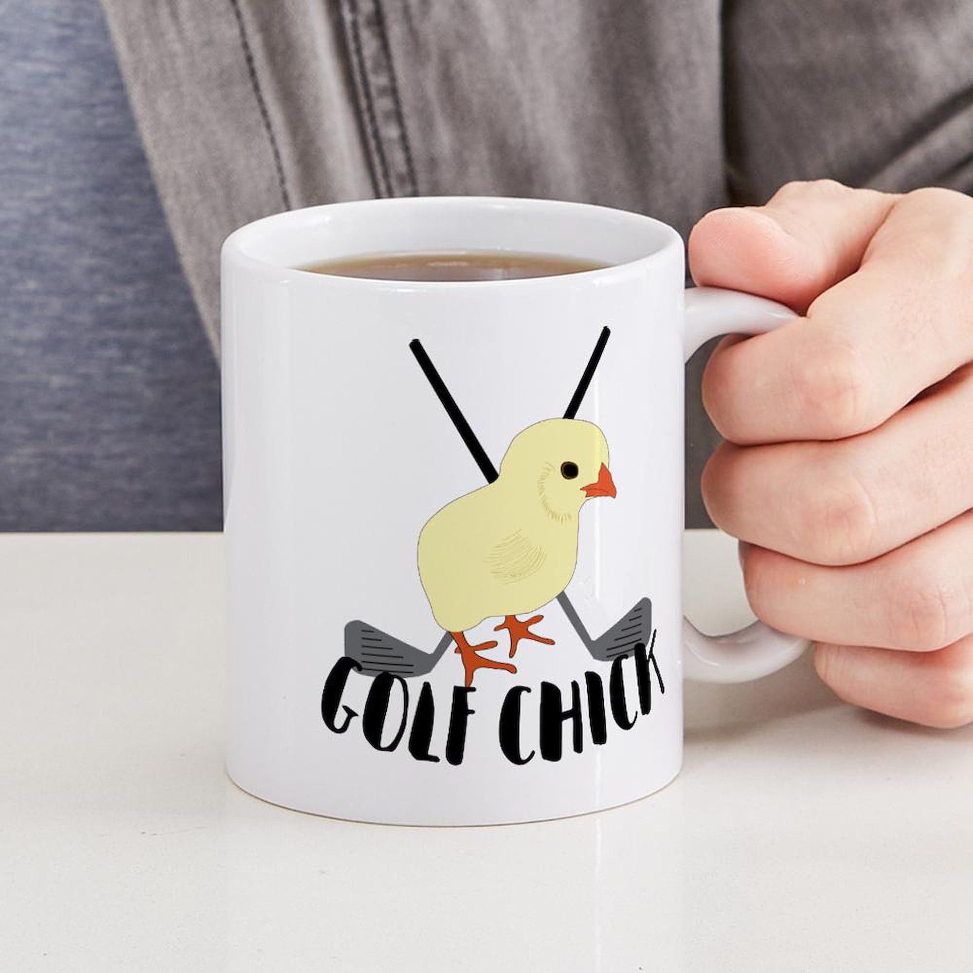 Golf Chick 11 oz Ceramic Coffee Mug - 325 ml White Tea Cup with Handle - Perfect for Golf Lovers, Office Use & Gift Giving