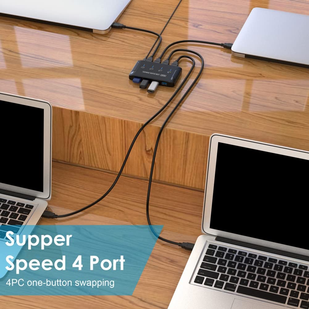Gathukila 4 Port USB 3.0 KVM Switch - 4 in 4 Out USB Hub for Keyboard, Mouse, Printer & Flash Drive Sharing | High-Speed Data Transfer | Ideal for Home Office, Gaming & Multi-Computer Setup