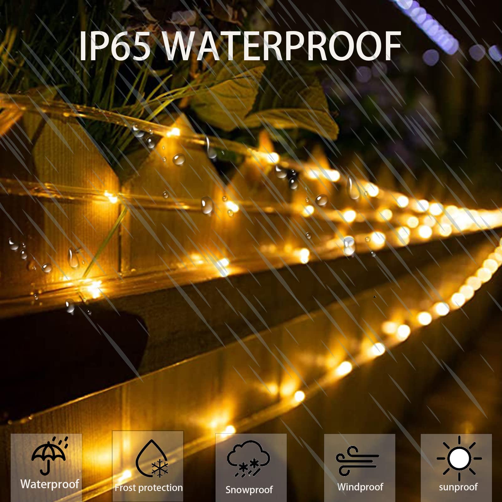 200 LED Solar Rope Lights Outdoor Waterproof - 66ft Warm White String Lights with 8 Modes - Clear Thin Tube Fairy Lights for Camping, Fence, Patio, Garden, Trampoline, Deck - Perfect for Backyard Parties, Wedding Decor & Holiday Lighting