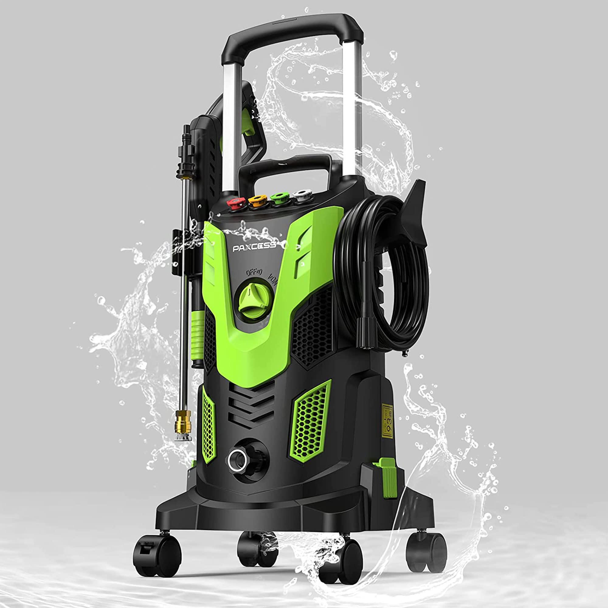 PAXCESS HWY23E 3000 PSI Electric Pressure Washer - Portable Power Cleaner with 4 Nozzles, Wheels & Accessories for Car Washing, Deck Cleaning, Patio, Driveway, Home Exterior & Outdoor Furniture Maintenance | Ideal for Residential & Commercial Use