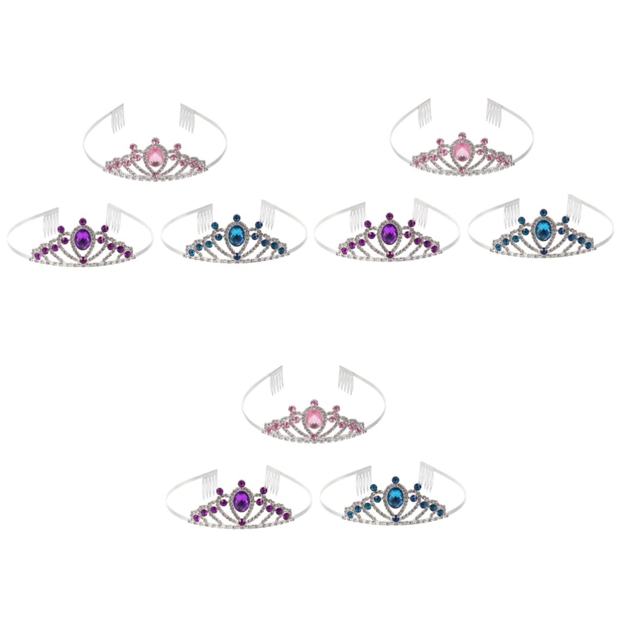 Minkissy 9-Piece Kids Princess Crown Set with Crystal Comb & Scrunchies - Elegant Wedding Headdress & Prom Jewelry Accessories for Girls Birthday Party, Pageant, and Costume Dress-Up