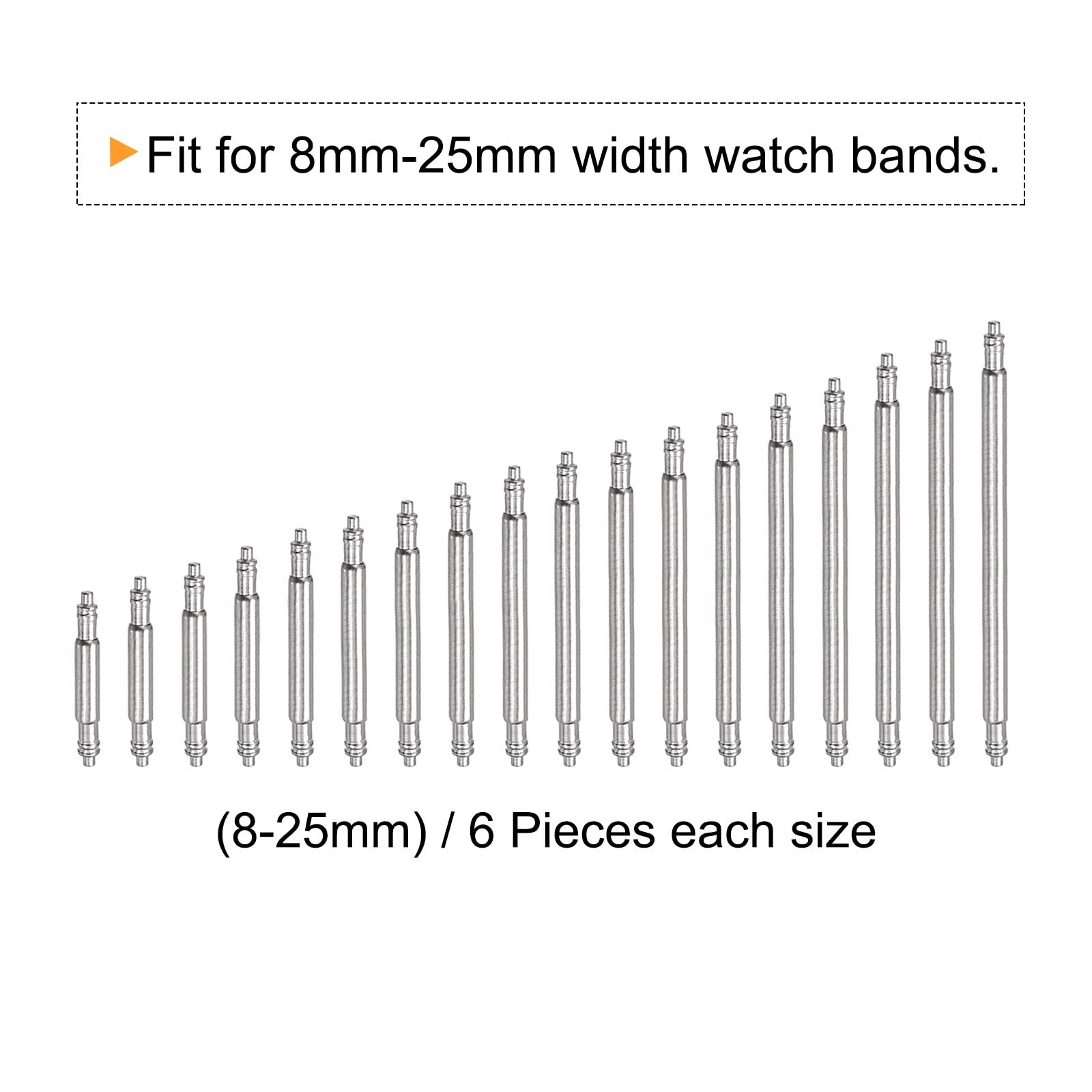 uxcell 8-25mm Watch Band Link Pins with Spring Bar Tool - 1.4mm Diameter Spring Bar Pins (108pcs) - Watch Repair Kit for Adjusting Bracelet Sizes & Replacing Watch Links