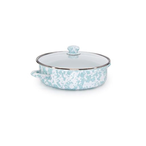 3 Quart Saute Pan with Sea Glass Swirl Enamel Coating - Nonstick Skillet for Cooking, Frying & Sautéing - Perfect for Stovetop, Oven & Serving Dishes