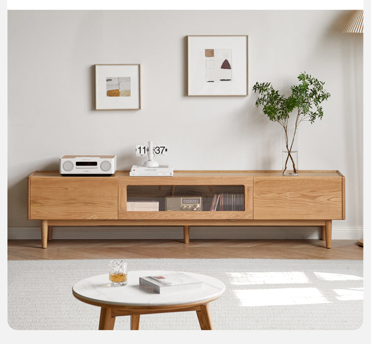 Solid Oak Wood TV Stand with Flip Door - Rustic Floor TV Cabinet for Living Room, Bedroom & Home Theater Storage