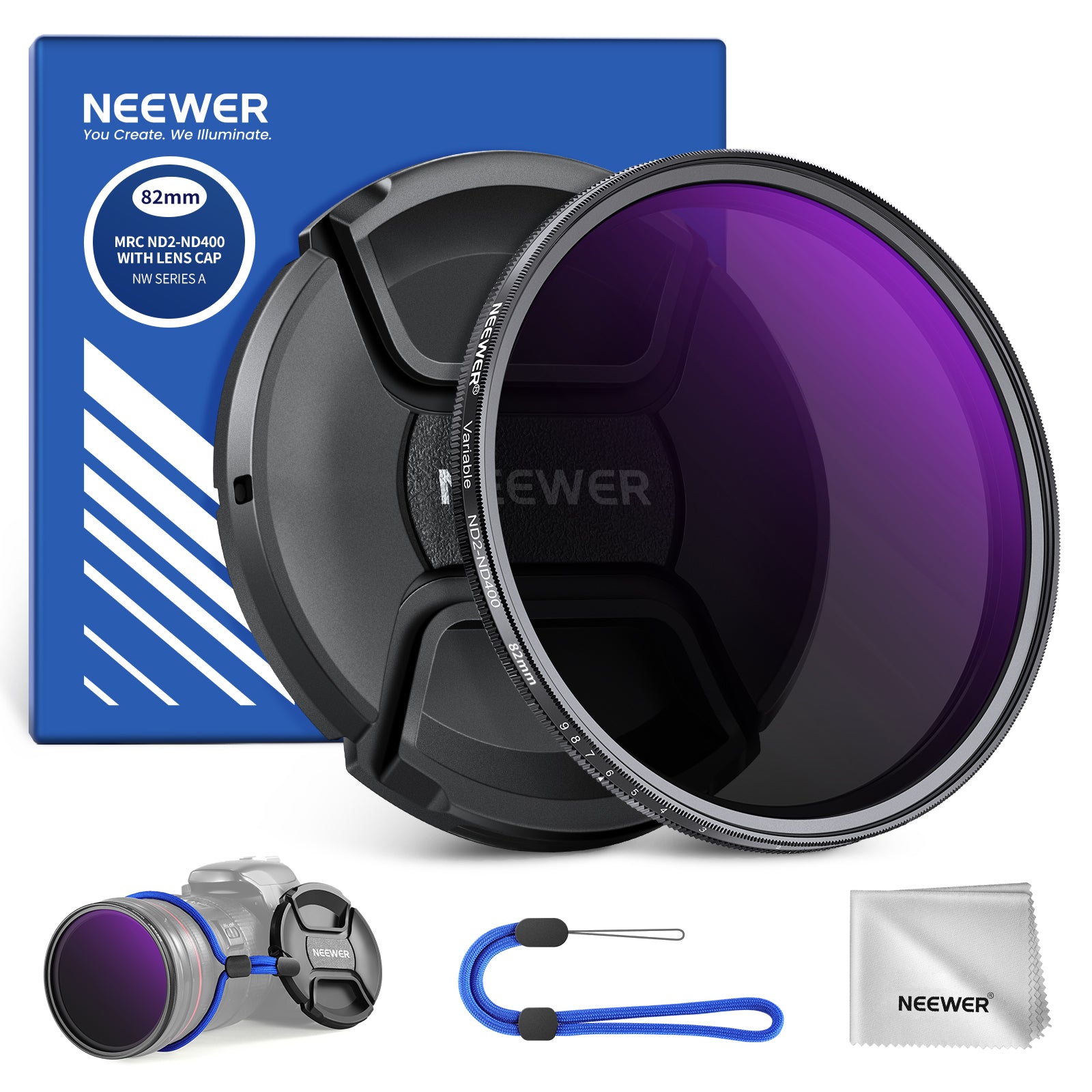 NEEWER ND2-400 Variable Neutral Density Filter (1-9 Stops) with Lens Cap - Perfect for Photography, Videography, and Outdoor Shooting